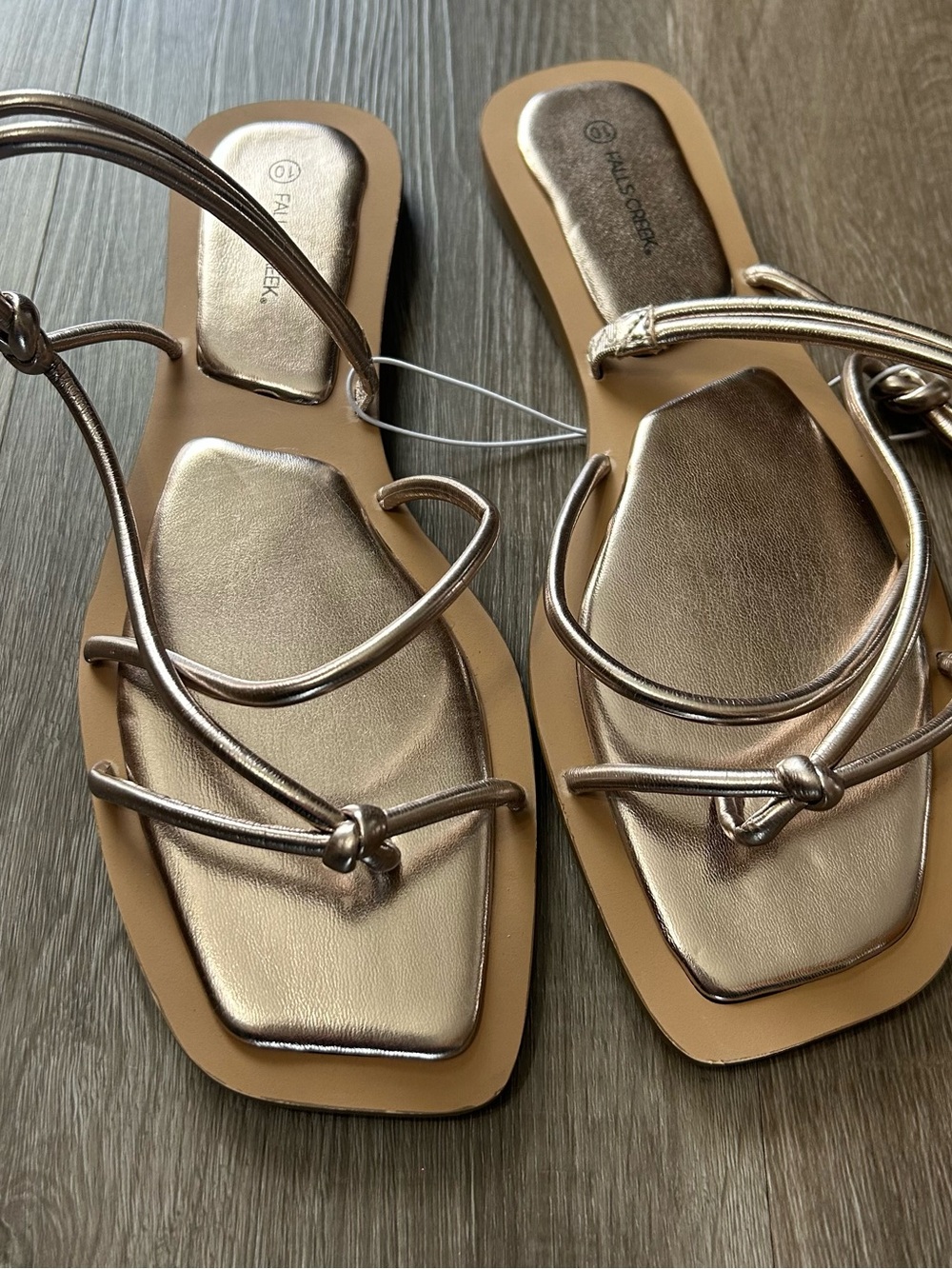 Falls Creek Metallic Bronze Strappy Square-Toe Sandals